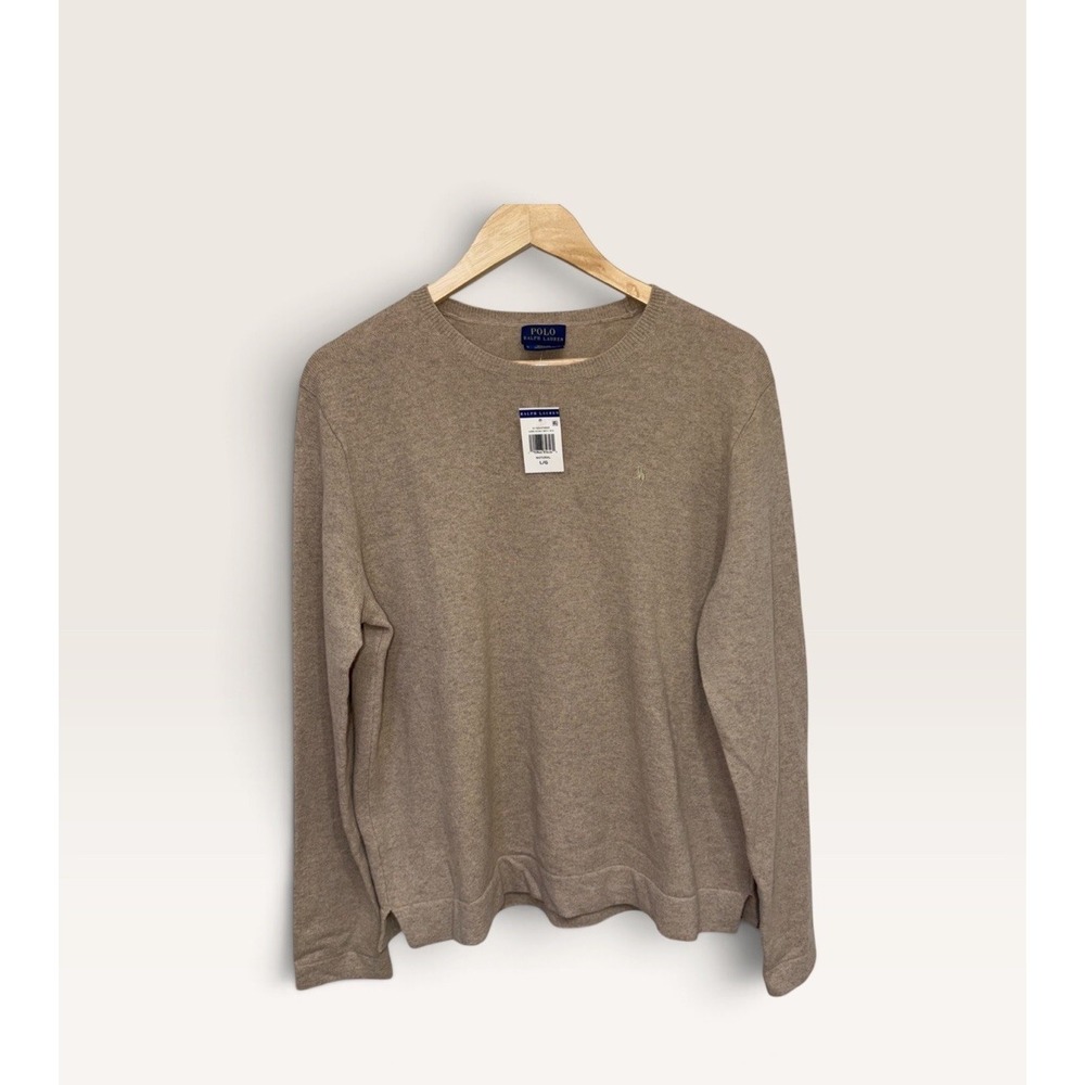 Polo Ralph Lauren Merino Wool Cashmere Crewneck Sweater Woman's Size L NWT Tan